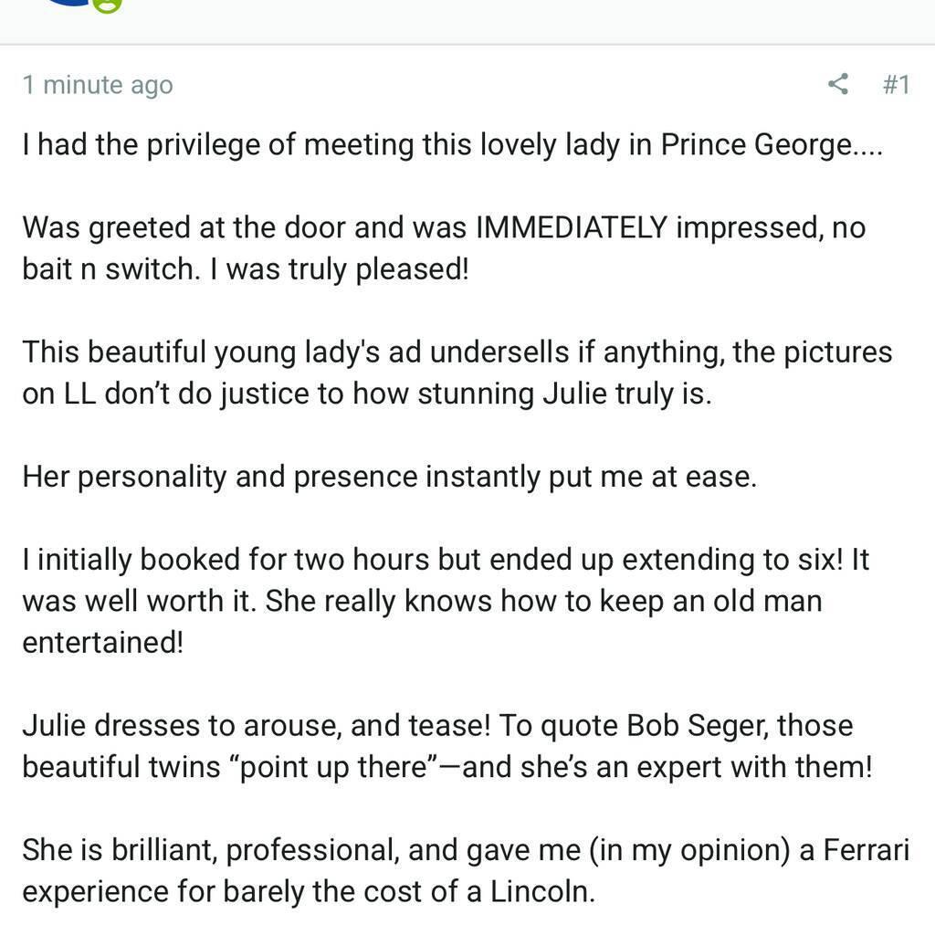 
                        Julie Valentine
                     is Female Escorts. | Peace River Country | British Columbia | Canada | canadapleasure.com 