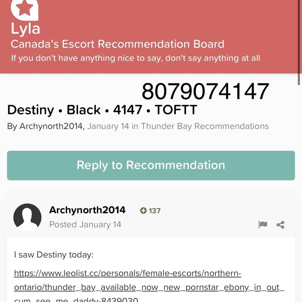 
                        Destiny-ADD NEW SC
                     is Female Escorts. | Thunder Bay | Ontario | Canada | canadapleasure.com 