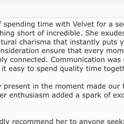 
                        Velvet
                     is Female Escorts. | Edmonton | Alberta | Canada | canadapleasure.com 