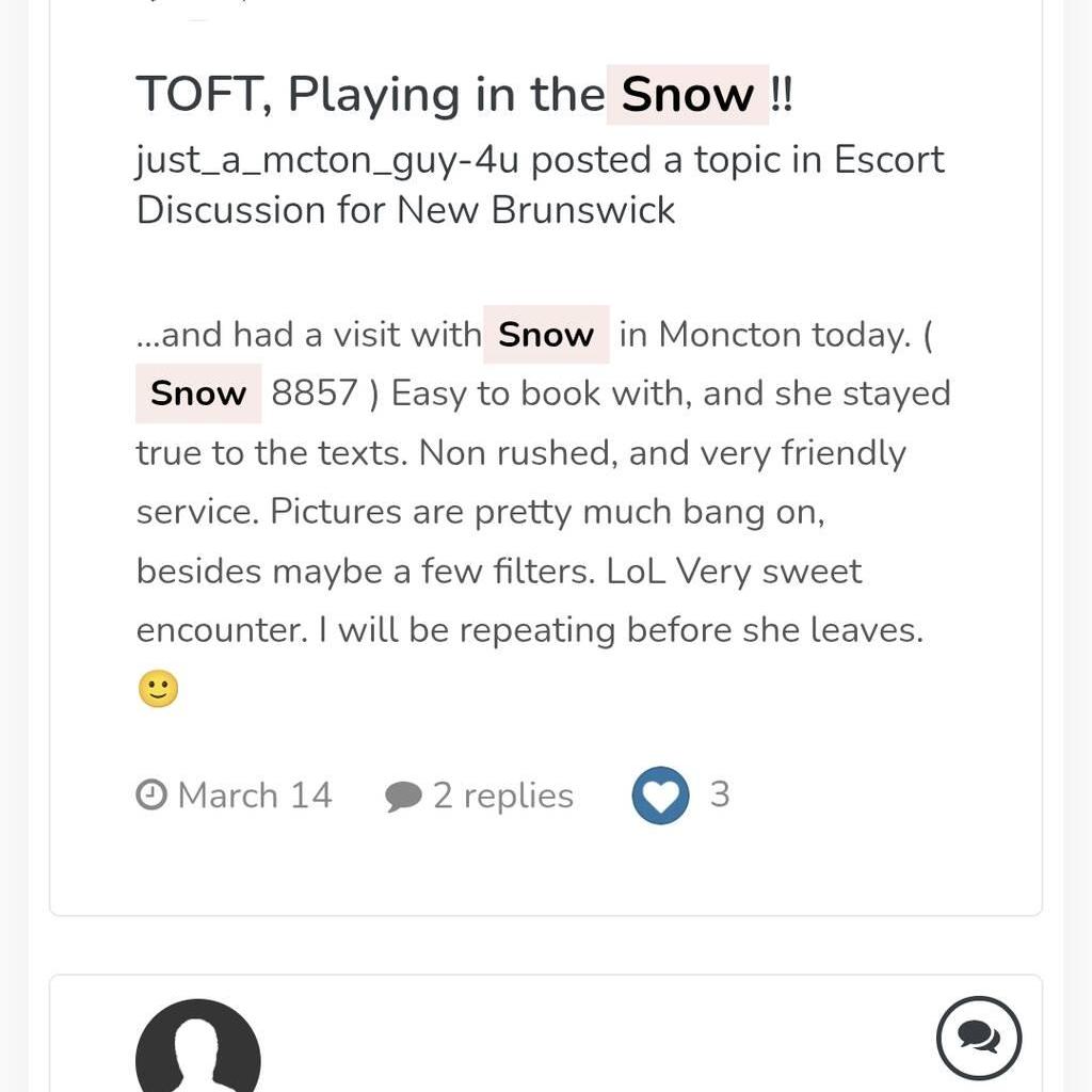 
                        Snow 416.722.8857
                     is Female Escorts. | St. John | New Brunswick | Canada | canadapleasure.com 