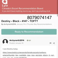 
                        Destiny
                     is Female Escorts. | Thunder Bay | Ontario | Canada | canadapleasure.com 