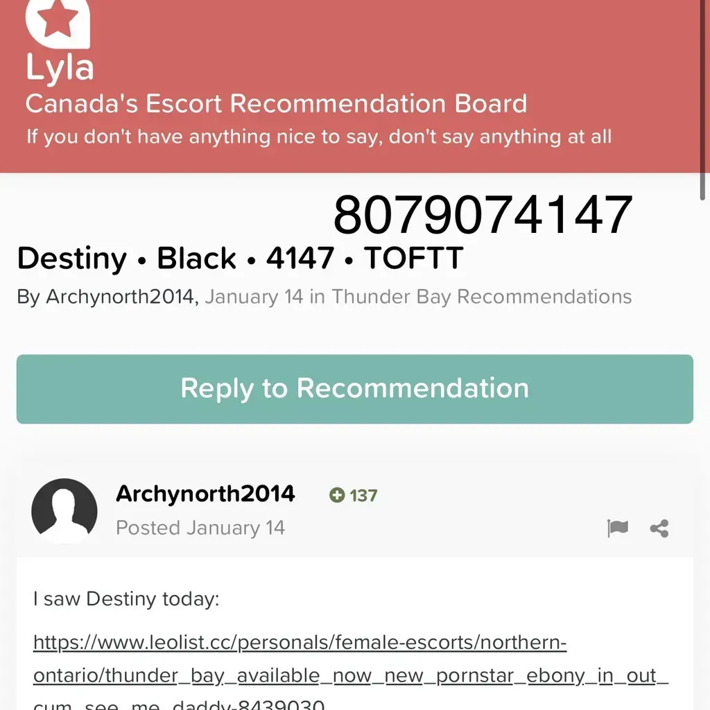 
                        Destiny
                     is Female Escorts. | Thunder Bay | Ontario | Canada | canadapleasure.com 