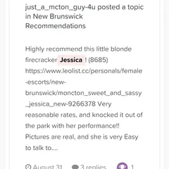 
                        LOCAL LADY-JESSICA JONES
                     is Female Escorts. | Moncton | New Brunswick | Canada | canadapleasure.com 